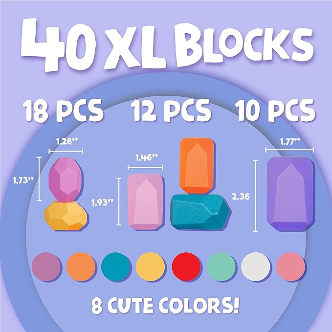 BUNMO 40pcs Wooden Stacking Blocks - Montessori Toys 3 Years Old - Educational Building Blocks for Fine Motor Skills - Fun Stacking Toys for 3+ Years Old Boys and Girls - Round Edges (Non Mouthable)