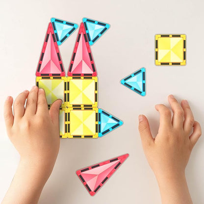 PicassoTiles Magnet Tile Building Blocks Mini Diamond Series Magnetized Toy Travel Size Compact Portable Magnetic Construction Block STEM Sensory Toy Early Education Learning Kids Ages 3+ PTM12