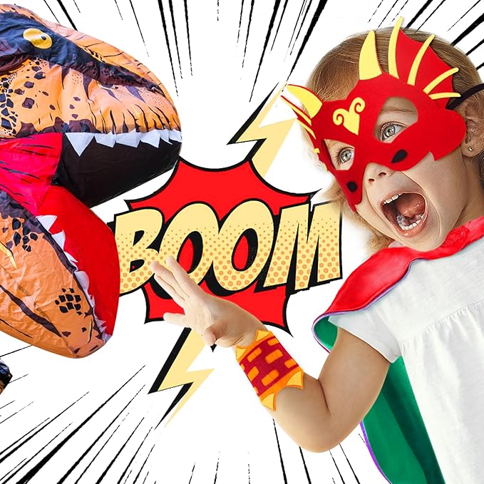 iROLEWIN Dinosaur-Costume for Kids Dragon Cape Mask as Boys Girls Dino Dress-Up Clothes for Play Toys Birthday Party Gifts
