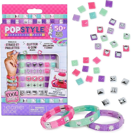Cool Maker, PopStyle Expansion Pack, Bracelet Making Kit with over 50 Gem Beads, Makes 3, DIY Arts and Crafts Kids Toys for Girls