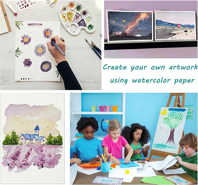 Silunkia 120 Sheets 100% Cotton Watercolor Paper Bulk 8.5 x 11 Painting Paper, 140lb/300gsm Heavyweight Cold Pressed Paper Off White Paper for Kids Students Adults Artists Drawing Valentine Gift Cards