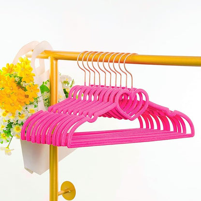 Kids Velvet Hangers 50 Pack, 12.8 Inch Non Slip Childrens Hangers, 360° Swivel Rose Gold Hook, Ultra Thin Space Saving Toddler Hangers - Baby Hangers for Closet (Hot Pink)