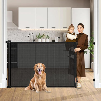 42" Tall X 80" Wide Retractable Baby Gates for Large Openings Extra Tall Dog Gates for Doorway Tall Retractable Pet Gate Tall Mesh Gates for Kids Long Dog Gate for Indoor/Outdoor (Black)