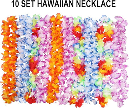 INNOCHEER 40 Pcs Hawaiian Leis, Luau Party Supplies of Elastic Flowers Necklaces, Headbands and Wristbands - Tropical Hawaiian Decorations, Beach Party Decorations, Birthday Party Favors