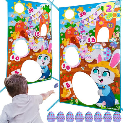 JOYIN Easter Toss Game Board Including 2 Large Toss Game Board with 8 Egg Bean Bag, Bunny for Kids, Teens and Adults Family School Indoor Outdoor Easter Hunt Party, House Yard Carnival Game