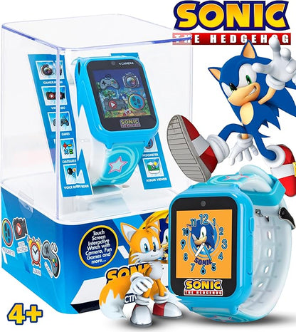 Accutime Kids SEGA Sonic The Hedgehog Blue Educational Touchscreen Smart Watch Toy for Boys, Girls, Toddlers - Selfie Cam, Learning Games, Alarm, Calculator, Pedometer (Model: SNC4133AZ)