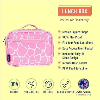 Wildkin Kids Insulated Lunch Box Bag for Boys & Girls, Reusable Kids Lunch Box is Perfect for Elementary, Ideal Size for Packing Hot or Cold Snacks for School & Travel Bento Bags (Pink Giraffe)