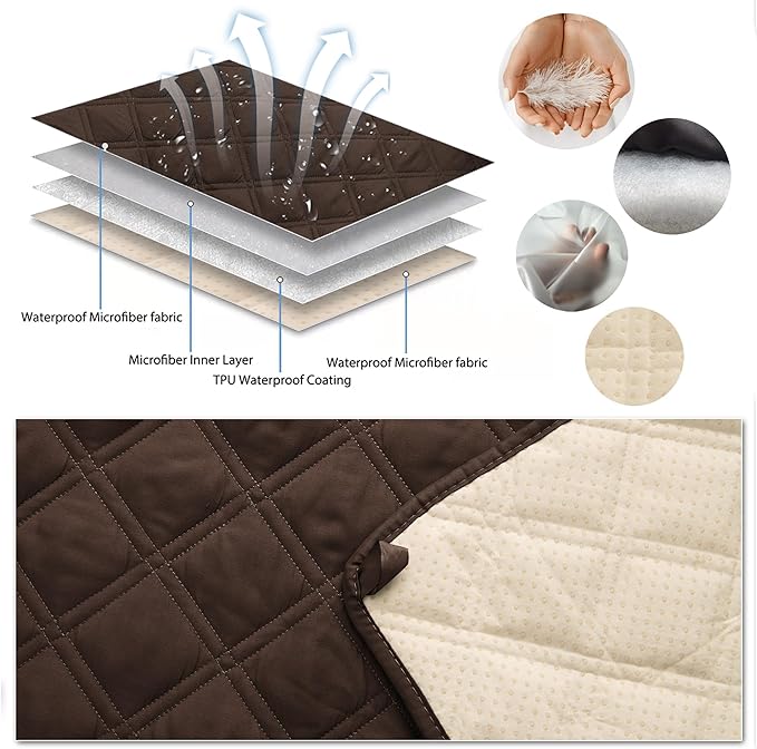 TOMORO Non-Slip Recliner Sofa Cover - 100% Waterproof Seat Recliner Chair Slipcover Furniture Protector, Washable Couch Cover for Dog and Kids, 23 x 38 inch Brown