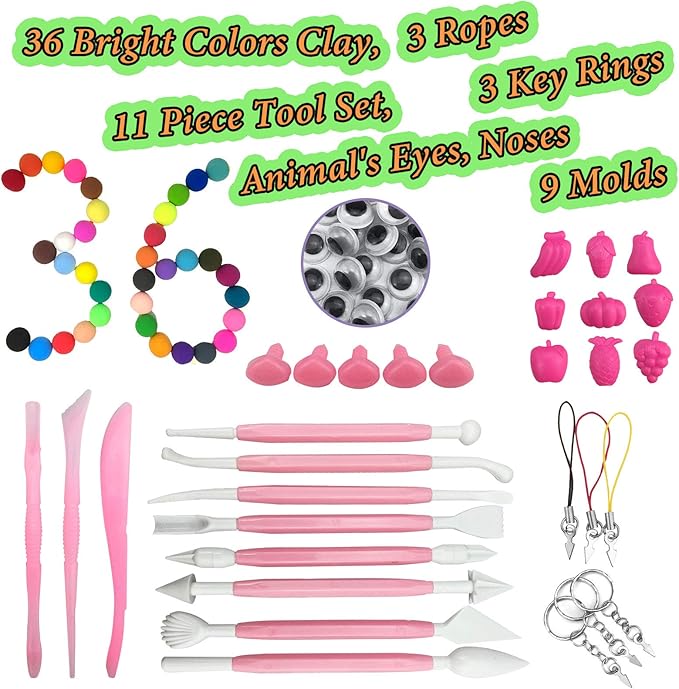 Modeling Clay Kit,DIY Creative Air Dry Clay for Kids,36Colors Ultra Light Magic Clays,with Tools,Fruit Models,Animal Accessories for Art Crafts,Non-Toxic,Non-Stick,Ideal Clay Kits Gift for Girls Boys