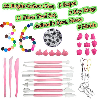Modeling Clay Kit,DIY Creative Air Dry Clay for Kids,36Colors Ultra Light Magic Clays,with Tools,Fruit Models,Animal Accessories for Art Crafts,Non-Toxic,Non-Stick,Ideal Clay Kits Gift for Girls Boys