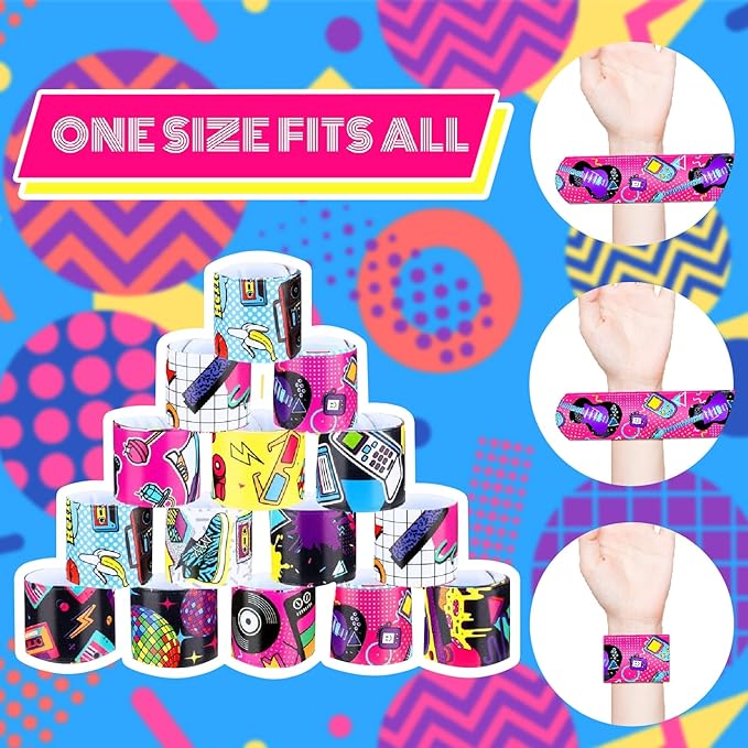 Viicoor Retro 48PCS Slap Bracelets Snap Bracelet 70s 80s 90s Wrisrtband School Prizes Exchanging Gifts