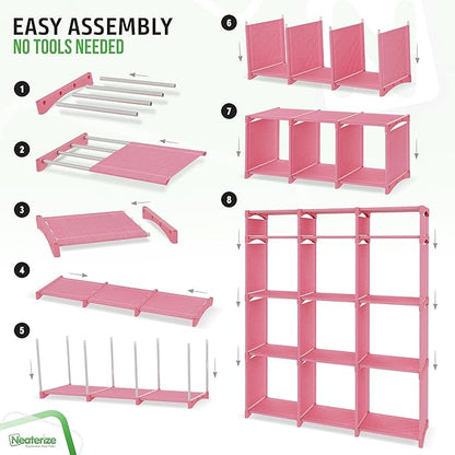 Cube Storage Organizer with Storage Bins Included - The Perfect Closet Organizers and Storage Solution. Includes 12 Storage Cubes, Great For Toy Storage, Closet Storage, Clothes Storage (Pink)