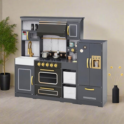 Teamson Kids Little Chef Colonie Play Kitchen Set with Ice Dispenser and Accessories, Gray