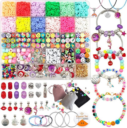 leitait Assorted Beads Bracelet Making Kit, 3000Pcs Flat Clay Beads Jewelry Making Kits, Christmas Birthday Gifts Toys for Girls Age 8-12