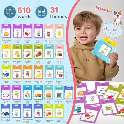 Spanish & English Talking Flash Cards for Toddler 1-6 Year Olds, Learning Montessori Toys with 510 Sight Words, Speech Therapy Toys, Children's Sensory Preschool Learning Educational Birthday Gifts