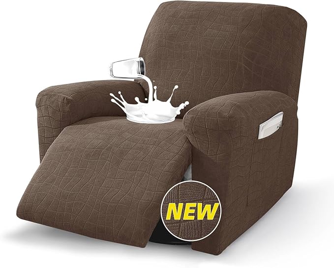 MAXIJIN Waterproof Recliner Chair Covers 3 Pieces Recliner Cover That Stay in Place, Washable Lazy Boy Recliner Slipcovers with Pockets Reclining Protector for Pet, Kids (Recliner, Light Coffee)