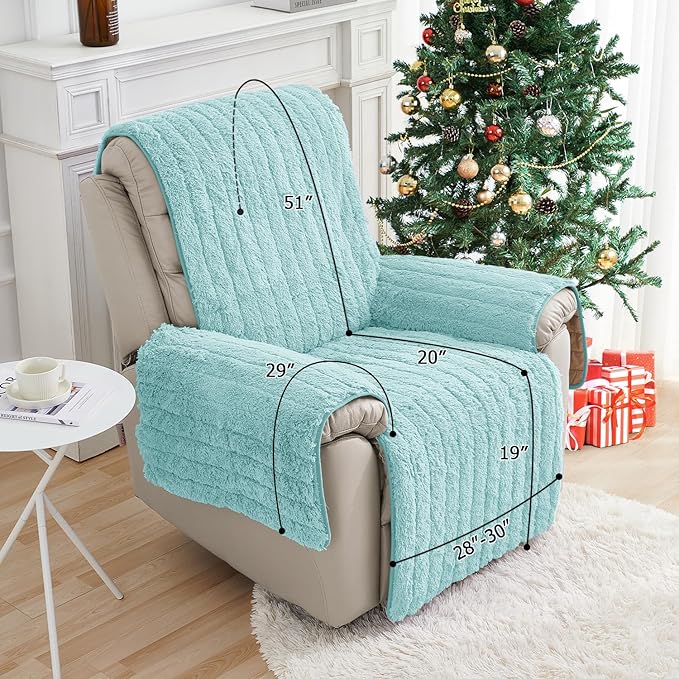 RBSC Home Plush Recliner Slipcover 30 Inches Baby Blue Chair Covers Artificial Wool Lazy Boy Cover Quilted Cover for Recliner Chairs and Furniture Soft Warm