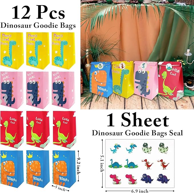 Leesgel Dinosaur Party Favors for Kids, 96pcs Dinosaur Birthday Party Goodie Bags with Masks/Tattoos/Slap Bracelets, Dinosaur Toys for Birthday Gifts Games Fillers Party Supplies