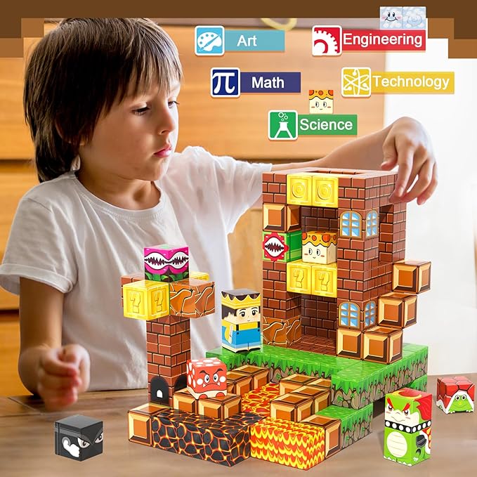 Soyee Magnetic Blocks - Build Mine Magnet World Kids Games Magnetic Building Toys Kingdom & Lava World Adventure 1'' Magnetic Cubes STEM Toys Christmas Birthday Gifts for 3+ Years Old Boys Girls
