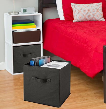 Handy Laundry Foldable Cube Storage Bins - 6 Pack - Decorative Fabric Storage Cubes are Collapsible & Great Organizer for Shelf, Closet or Underbed. Convenient for Clothes or Kids Toy Storage (Black)