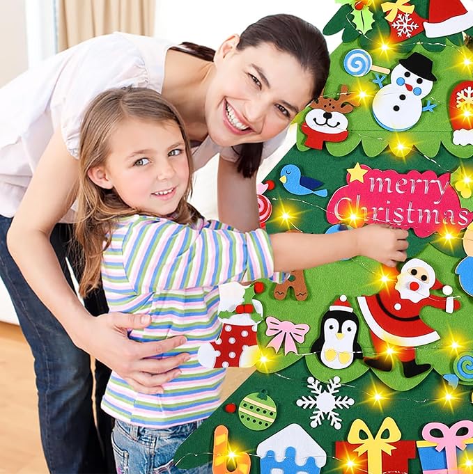 Felt Christmas Tree - 3.4 FT Christmas Decorations for Toddlers with 41 Pcs Ornaments,DIY Xmas Gifts for Door Wall Hanging Decorations.