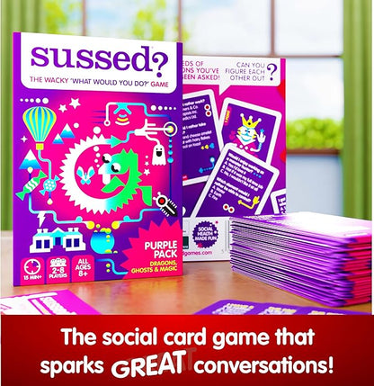 SUSSED Wacky ‘What Would You Do?’ Fantasy Card Game - Fun for Girls, Boys & Tweens - for Kids Ages 8 and Up, 2-8 Players, 15-30 Min Playtime - Purple Deck: Dragons, Space & Magic