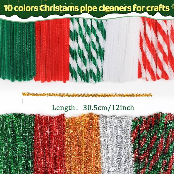 180 pcs Christmas Pipe Cleaners, Pipe Cleaners Craft, Arts and Crafts, Crafts, Craft Supplies, Art Supplies (Christmas Mixed)…