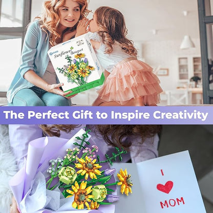 Contixo Flowers Bouquet Building Blocks Set - BK04 Artifical Sunflower Botanical Collection Kids Building Toys Kit 975 PCS, Home Plant Decor Toy Gift for Adults Kids Girls Ages 6+