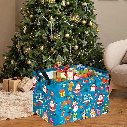 MAIZMZ Christmas Basket for Kids Gingerbread Santa Claus Snowman Storage Baskets Collapsible Nursery Hamper Waterproof Clothes Toy Bin Book Shelf Gift Basket Cube Xmas Party Decor
