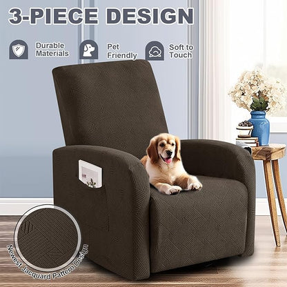 JIVINER Small Recliner Chair Covers, 3 Piece Slipcovers for Small Reclinering Chair, Soft Jacquard Recliner Protector/Furniture Slipcovers for Dogs,Cats (Recliner Small, Coffee)