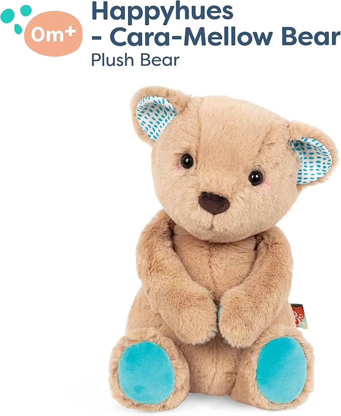 B. toys- B. softies-12" Plush Bear- Soft & Cuddly Plush Teddy Bear – Huggable Stuffed Animal Bear Toy – Washable – Newborns, Toddlers, Kids- Happy Hues-Cara-Mellow Bear- 0 Months +