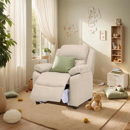 Macaron Kids Reclining Chair Recliner Dual Storage Armrest Leather Sofa Toddler Youth Children Child Ages 2-8