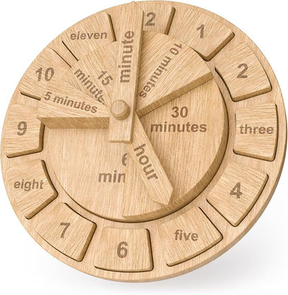 Tomaze Montessori Wooden Toy Clock - Kids' Educational Kit to Teach Time, Fractions, Numbers, & Sorting with Blocks - Early Math Learning - Gift for Age 4+ Boy Girl Preschooler in Classroom Homeschool