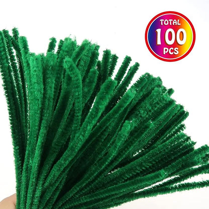 TOAOB 100pcs Pipe Cleaners Bulk Craft Supplies Green Chenille Stems 6mm x 12 Inch Fuzzy Pipe Cleaners for DIY Art Crafts Decorations