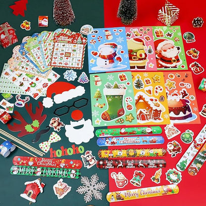 166Pcs Christmas Party Games for Kids Christmas Games 24 Player Christmas Bingo Game Pin Nose Game 24Pie Face Game Stickers Christmas Slap Bracelets Photo Props Christmas Games for Kids