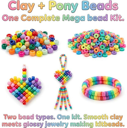 Jewelry Making Bead Kit, 6000 PCS Polymer Clay & Pony Beads, 24 Colors, 4 Letter Bead Styles, More Charms, Organizer Box, Bracelet Kit, Gift for Friends