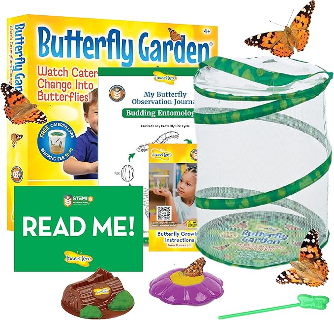 Insect Lore Butterfly Garden Kit, Painted Lady Butterfly Kit with Voucher for Live Caterpillars, Butterfly Habitat, STEM Journal & More