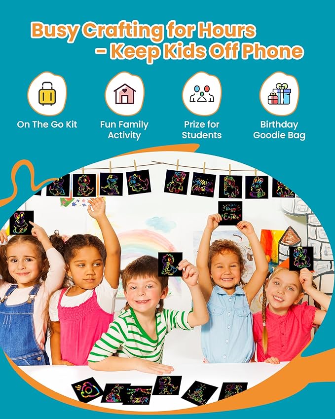 Smasiagon Rainbow Arts & Crafts for Kids - 125 Mini Scratch Paper Notes - Art Supplies Kids Toys Party Favor - Halloween Christmas Birthday Gift for Girls Boys