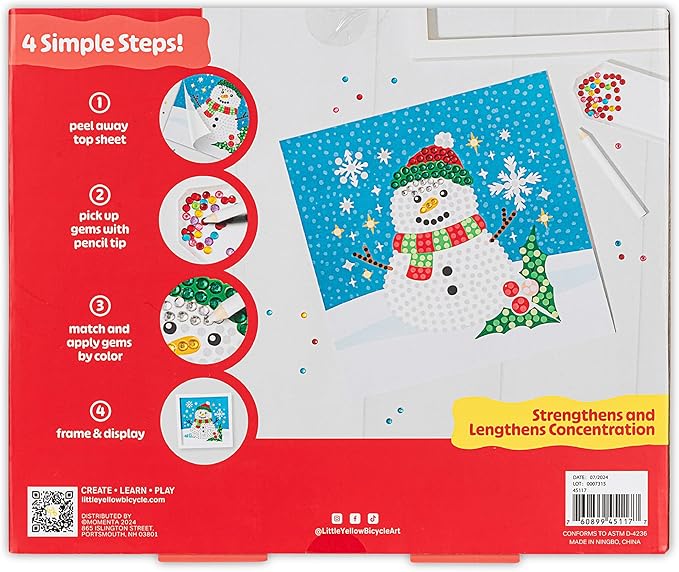Snowman Gem Art Kit - DIY Sparkling Snowman Craft Set, Pre-Printed Sticky Canvas & Gems, Holiday-Themed Activity, Kids & Adult