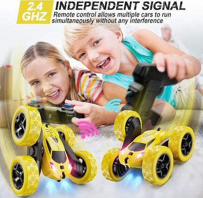 Remote Control Car, RC Car Toys for 6-12 Year Old Boys, Off Road RC Stunt Car 4WD 360° Rotating Remote Control Car for Kids, Boys Girls Gifts for Birthday, Christmas Yellow