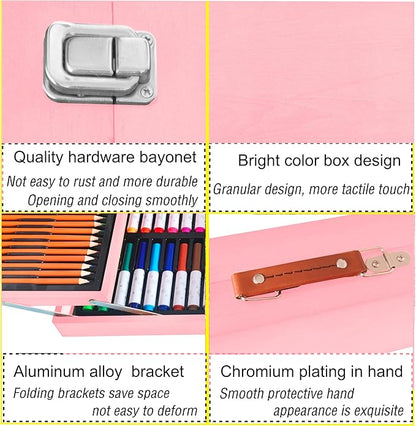 KINSPORY Art Supplies, 139 Pack Painting Drawing Art Kit with 2 Sketch Pads, Deluxe Double Layers Art Set Crafts, Colored Pencils, Oil Pastels, Watercolor Paints, Gift for Artists Kids (Rose Pink)