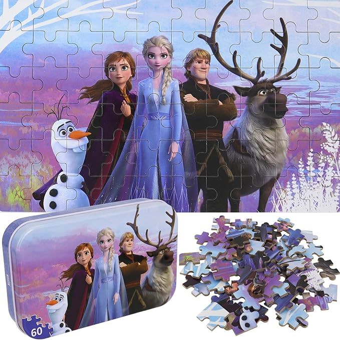 Princess Puzzles for Kids Ages 4-8 60 Pieces Puzzles for Kids Ages 3-5 Princess Puzzle for Girls and Boys Toys Jigsaw Puzzles in a Metal Box Educational Puzzles (Princess 0680)