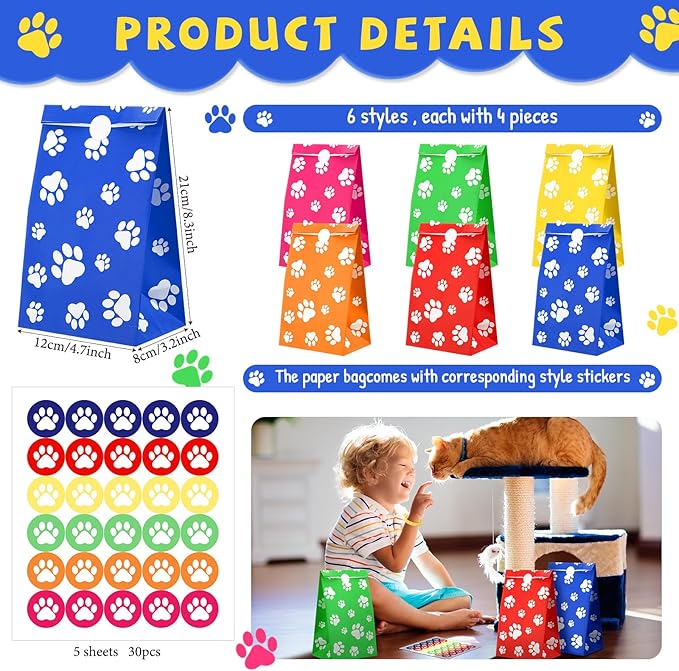 150 Pcs Paw Print Party Favors Cute Puppy Party Favors Paw Print Party Bags Paw Print Keychain Bubble Wands LED Finger Lights Silicone Bracelet DIY Stickers Boys Girl Dog Birthday Party Gift