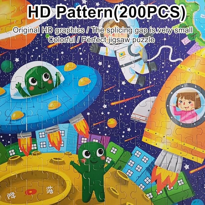200 PCS Wooden Kids Puzzles for Boys Girls Jigsaw Puzzles for Kids Toddlers Children Teens Adult Age 5+ Toys Gifts for 5-15 Years Old Floor Puzzle Iron Box Storage (Space)