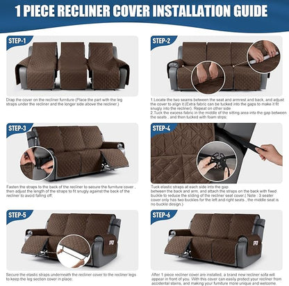 TAOCOCO 100% Waterproof Recliner Covers, Recliner Sofa Covers with Leg Straps, Reversible Recliner Couch Cover for Reclining Chair, Washable Couch Protector for Pets Kids(3 Seater, Brown)
