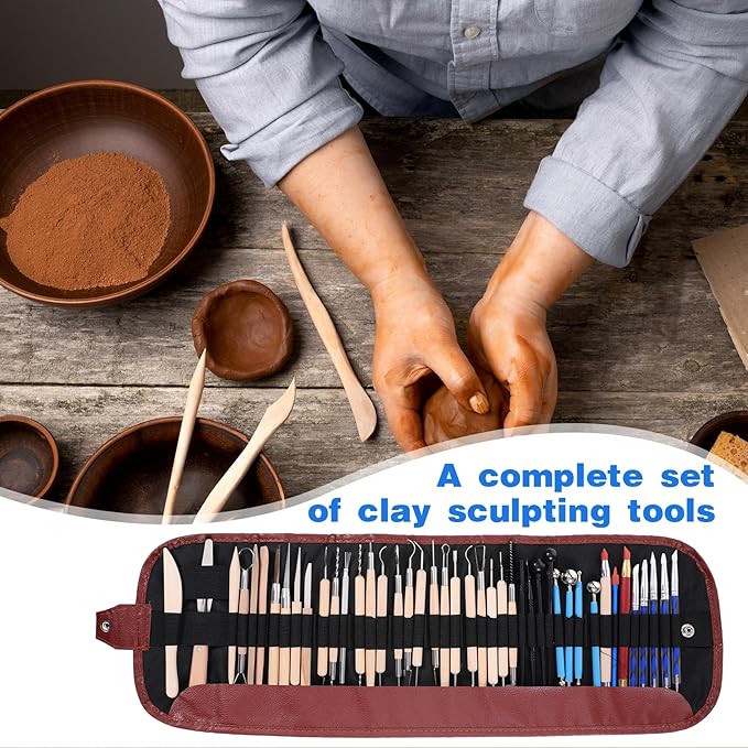 43 Pcs Pottery Tools for Sculpting Double Sided Ceramic Clay Carving Tool Set with Carrying Case Bag Polymer Clay Tools Kit for Trimming, Beginners, Pros, Adults, Supplies