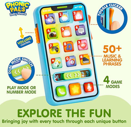 JOYIN Baby Toys 6-12 Months - Cell Phone with 4 Game Modes & 50+ Music and Learning Phrases, Educational Toys for Toddlers, Kids Phone Birthday Gifts for Girls Boys Age 1 2 3 Year Old