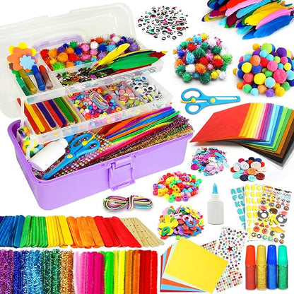 FUNZBO Arts and Crafts Supplies for Kids - Crafts for Girls with Pipe Cleaners, Construction Paper, Pom poms & Googly Eyes, Crafts for Kids Ages 4-8, School Craft Projects, Gifts for Girls