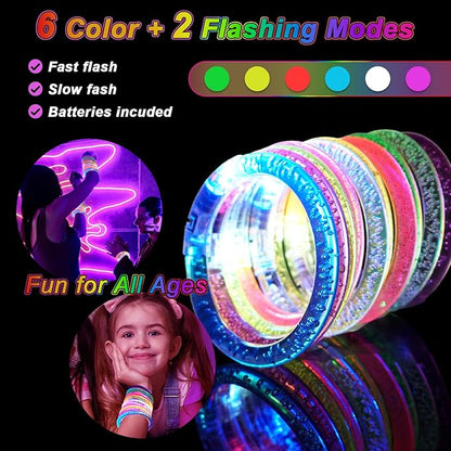 28 Pack Glow Bracelets, Glow in the Dark Party Supplies, 6 Color LED Light Up Bracelets for Adults & Kids Birthday Party Favors, Concert, New Year, Carnival, Raves