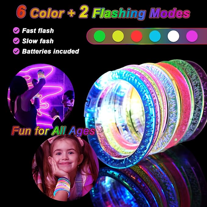 120 Pack LED Light Up Bracelets, Glow in the Dark Party Supplies, 6 Color Glow Bracelets, Rave Party Favors for Kids/Adults Birthday, Concert,Goodie Bag Fillers, New Year